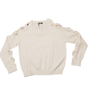 White Sweater with Criss Cross Sleeve and shoulder openings